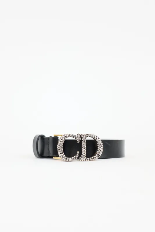Leather Crystal CD Saddle Belt made by Dior