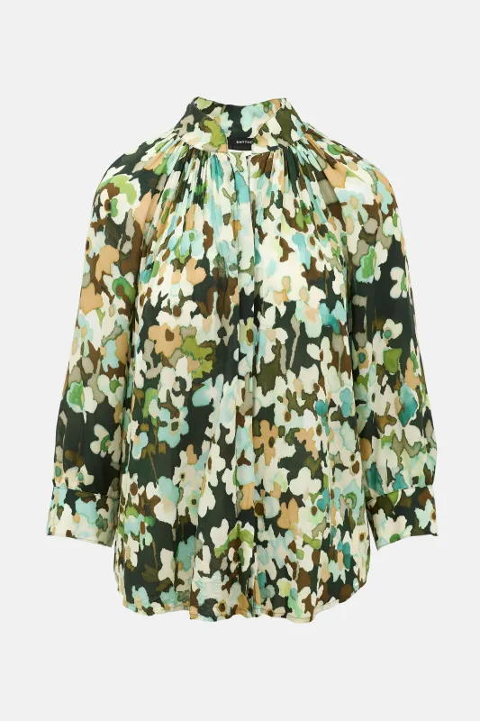 Forest Floral Gathered Blouse made by Smythe