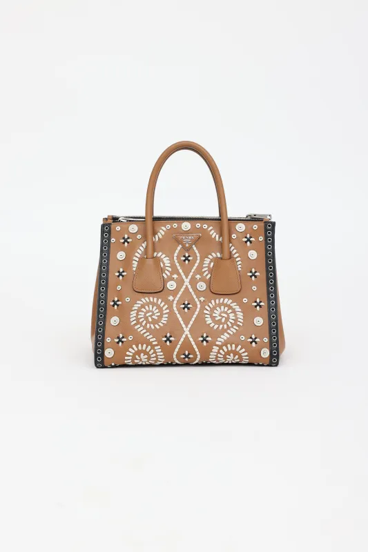 Embroidered Twin Pocket Tote Bag made by Prada