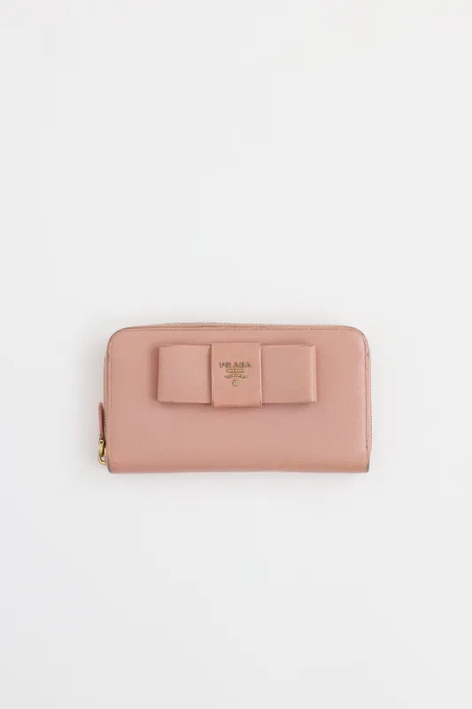 Saffiano Bow Zip Wallet made by Prada