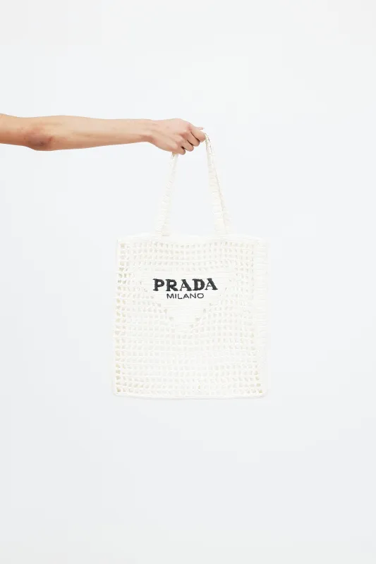 Raffia Crochet Logo Tote Bag sold by VSP Consignment