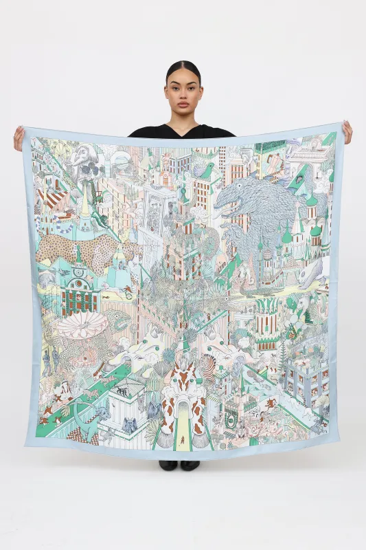 Animapolis Silk Scarf Shawl made by Hermes
