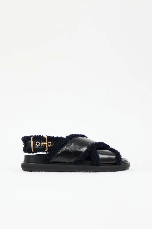 Patent & Shearling Fussbett Sandal sold by VSP Consignment