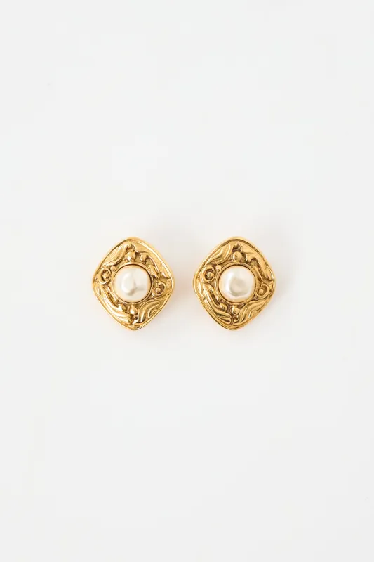 1980s Faux Pearl Gripoix Clip On Earrings made by Chanel