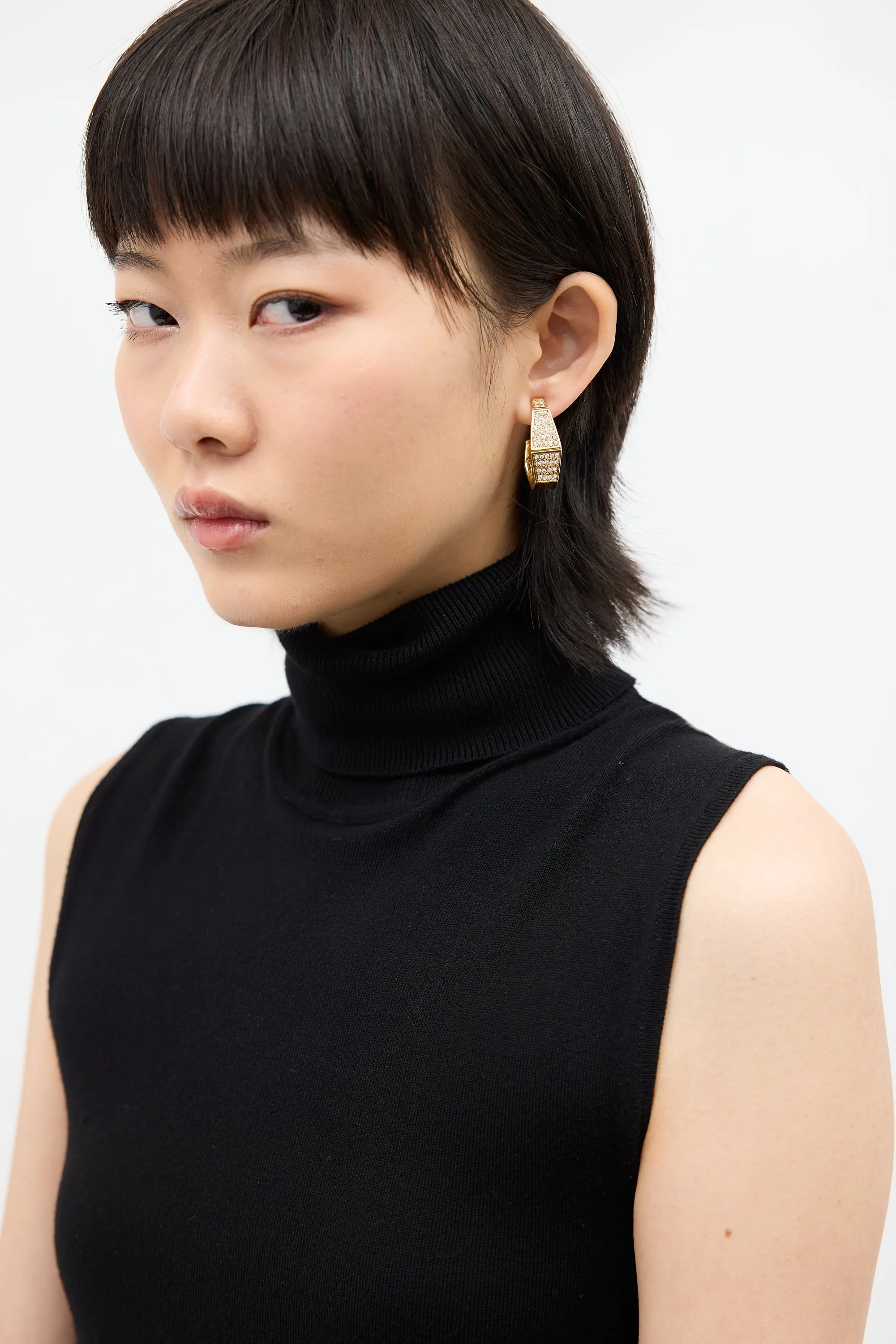 Gold Metal & Crystal Clip On Drop Earrings sold by VSP Consignment product image thumbnail 2