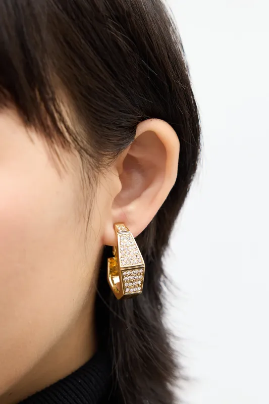 Gold Metal & Crystal Clip On Drop Earrings made by VSP Consignment