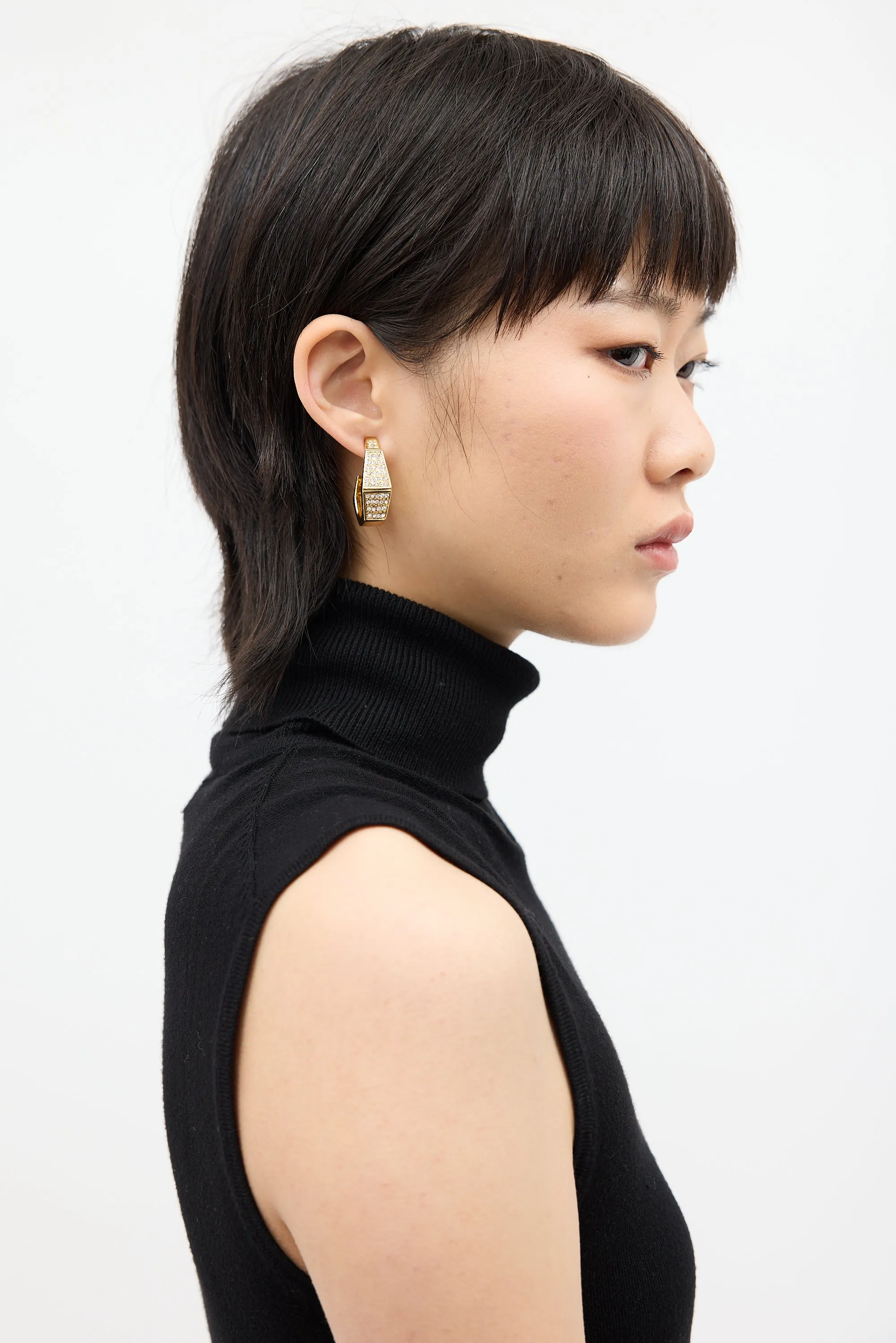 Gold Metal & Crystal Clip On Drop Earrings sold by VSP Consignment product image thumbnail 4