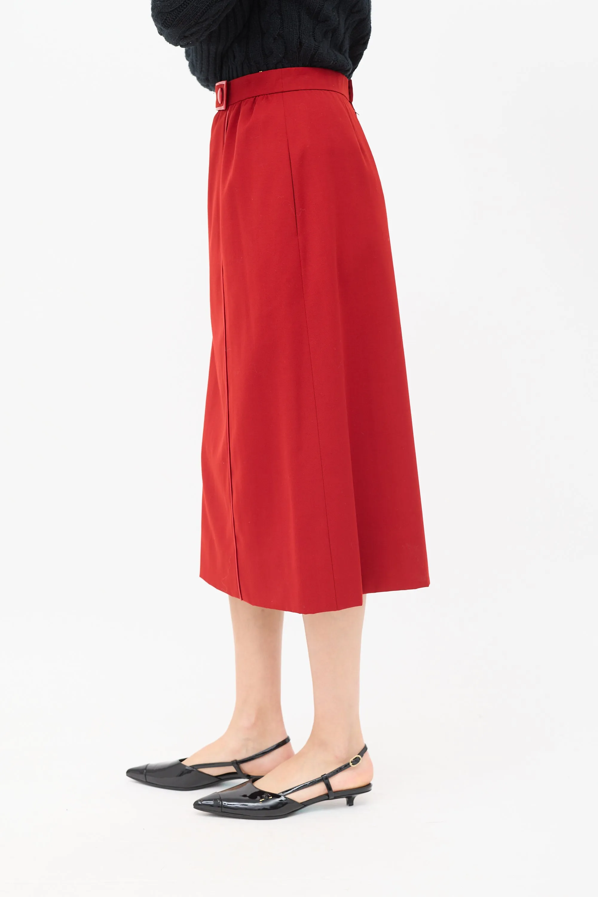 Vintage Wool & Leather Trimmed Midi Skirt sold by VSP Consignment product image thumbnail 5