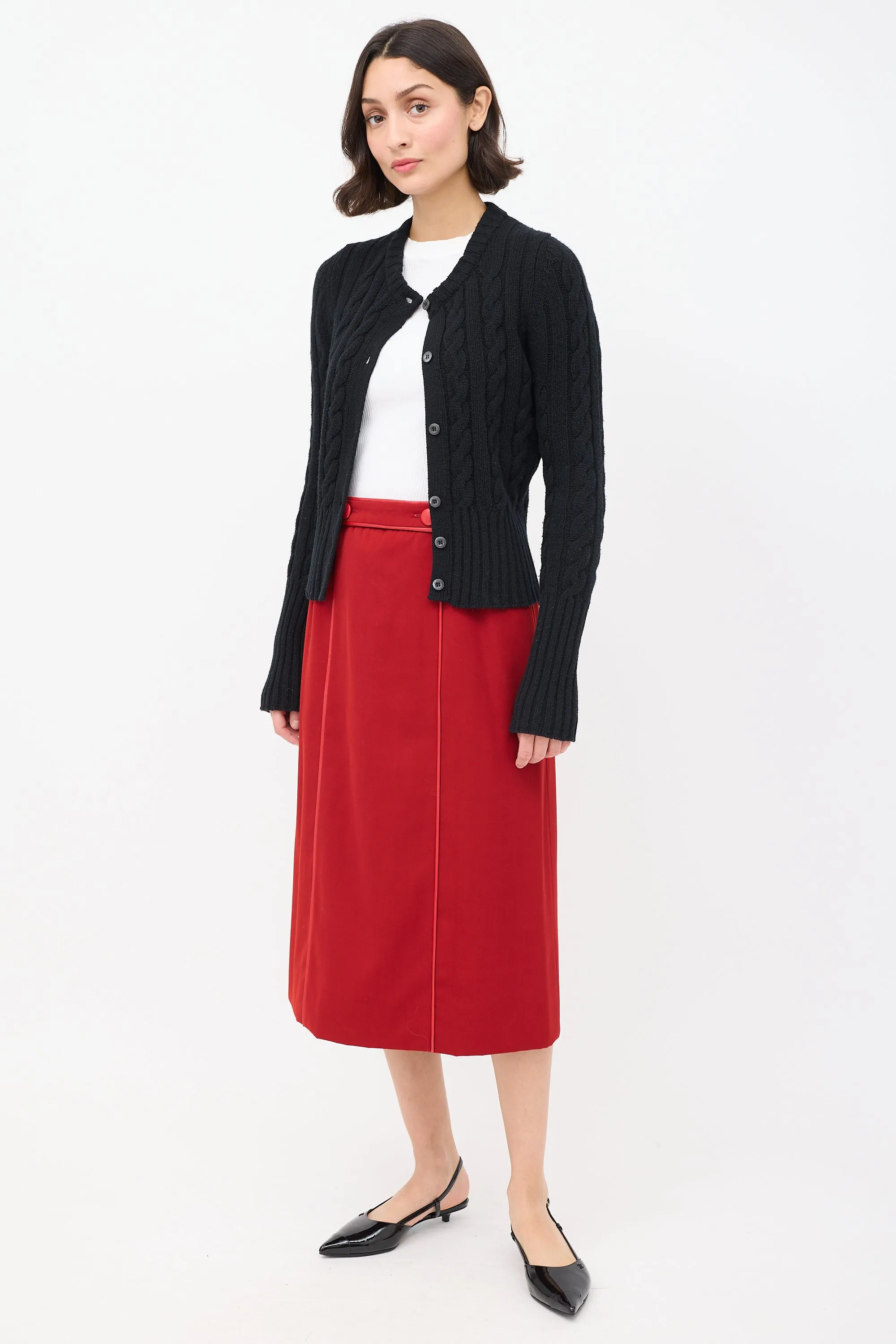 Vintage Wool & Leather Trimmed Midi Skirt sold by VSP Consignment product image thumbnail 2