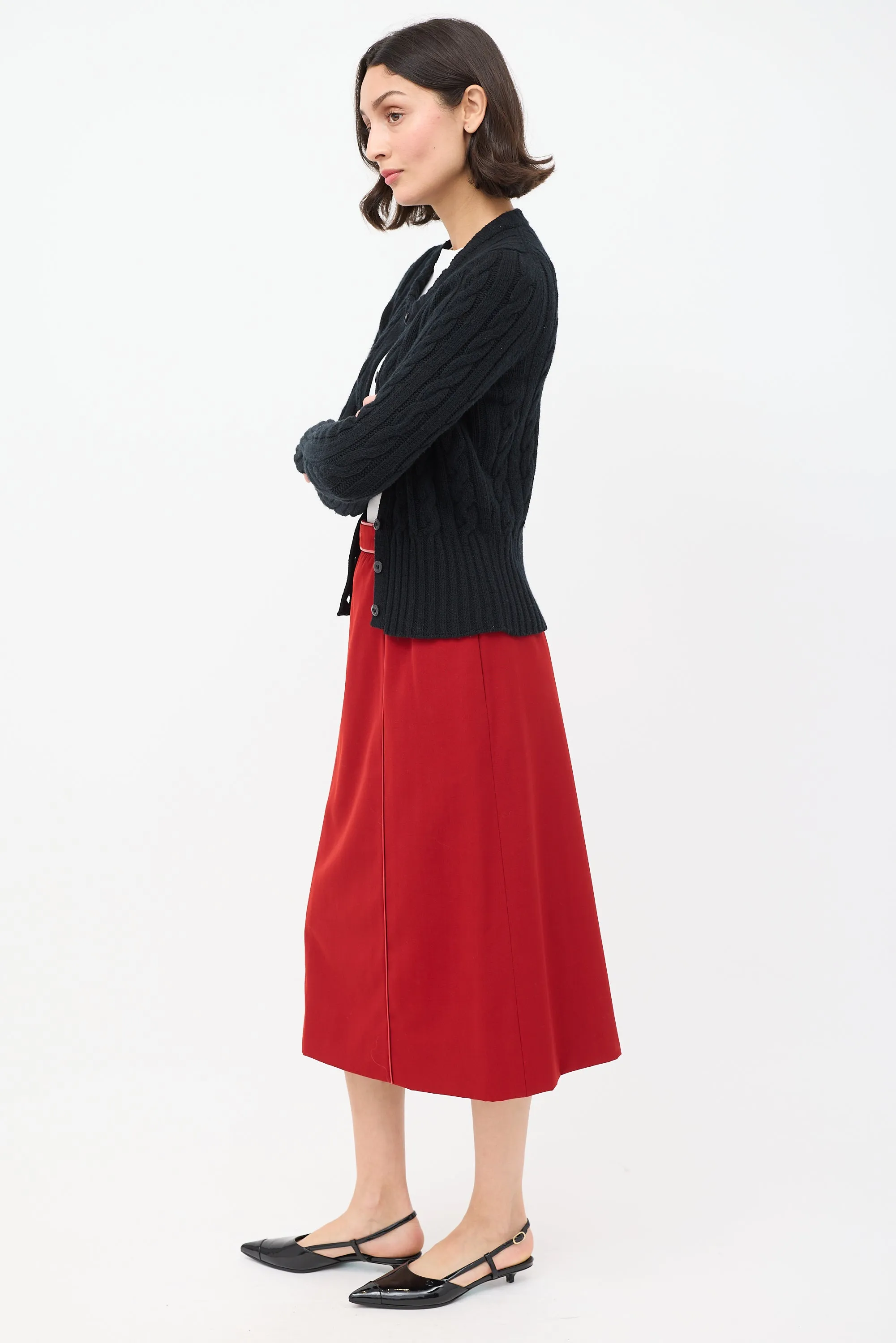 Vintage Wool & Leather Trimmed Midi Skirt sold by VSP Consignment product image thumbnail 4