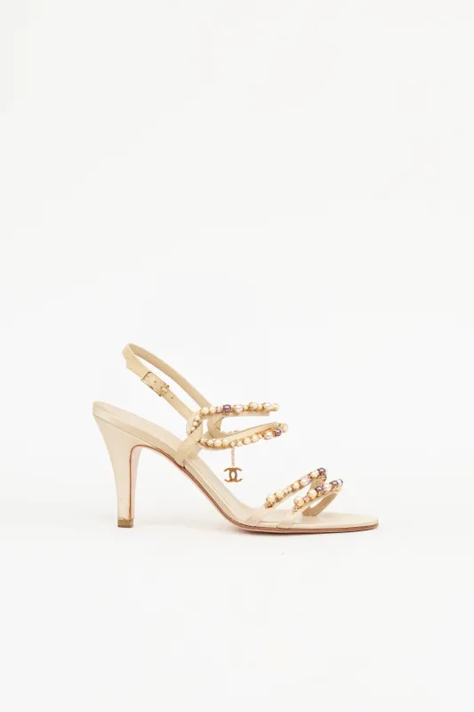 Spring 2005 Satin & Leather Pearl Sandal made by Chanel