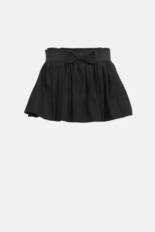Denim Pleated Bow Mini Skirt made by Dolce & Gabanna