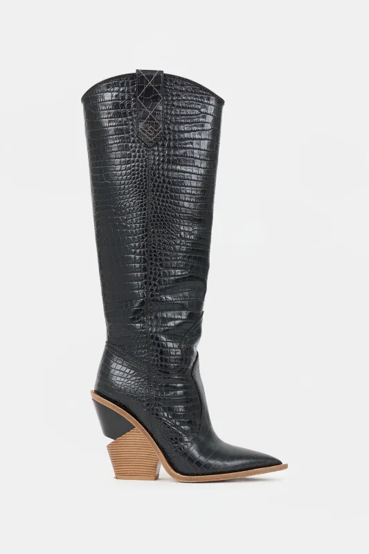 Embossed Leather Knee Boot sold by VSP Consignment
