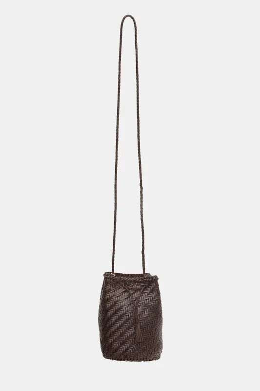 Woven Leather PomPom Bucket Bag sold by VSP Consignment