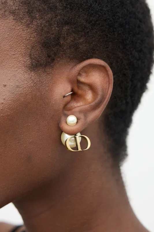 Gold & Faux Pearl Tribales Earrings made by Dior