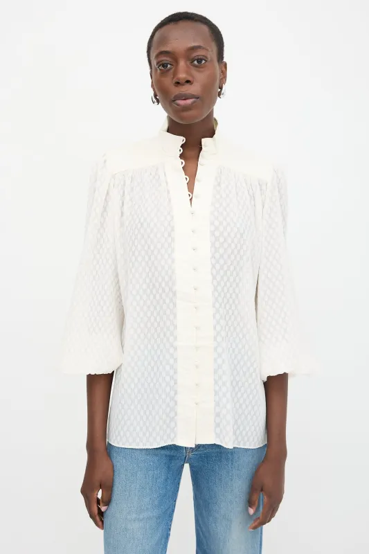 Polka Dot Plissé Blouse sold by VSP Consignment