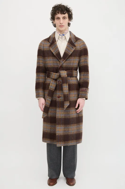 Wool Plaid Belted Coat made by Gucci