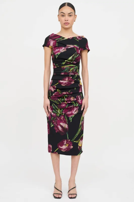 Silk Floral Ruched Dress sold by VSP Consignment