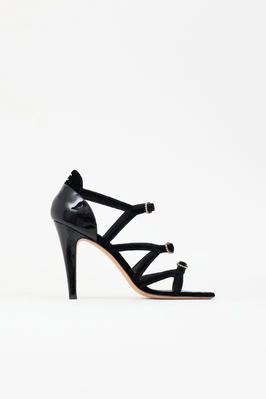Patent Leather & Velour Buckle Sandal made by Chanel
