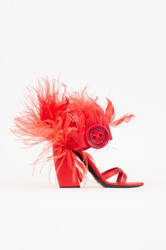 2017 Satin Feather Button Heel made by Prada