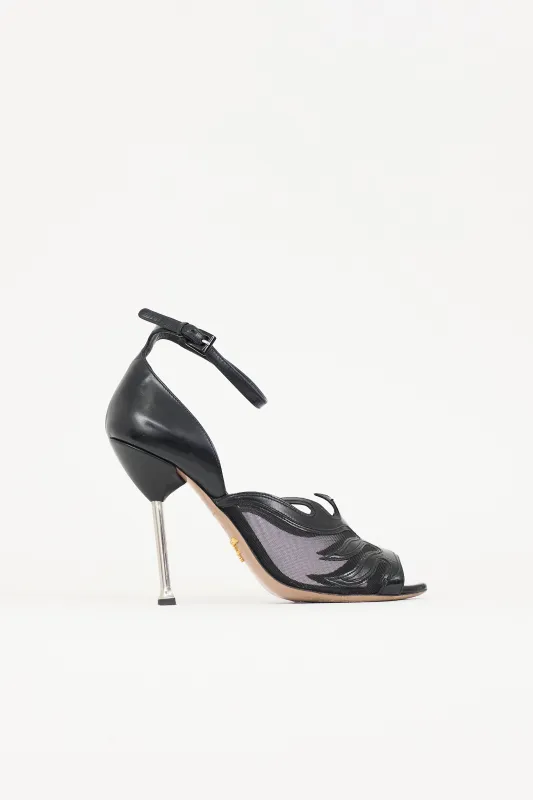 2012 Leather & Mesh Flame Heel made by Prada
