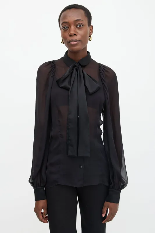 Silk Sheer Tie Blouse made by Dolce & Gabanna