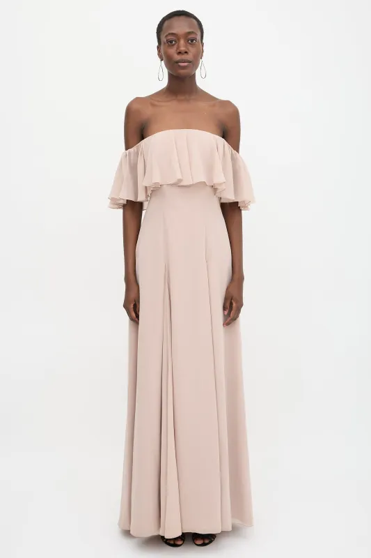 Chiffon Off Shoulder Gown made by VSP Consignment