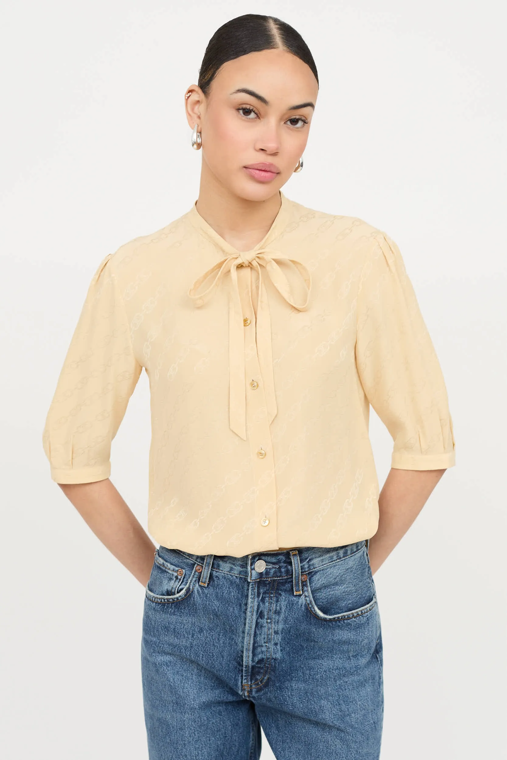 Silk Jacquard Logo Blouse sold by VSP Consignment