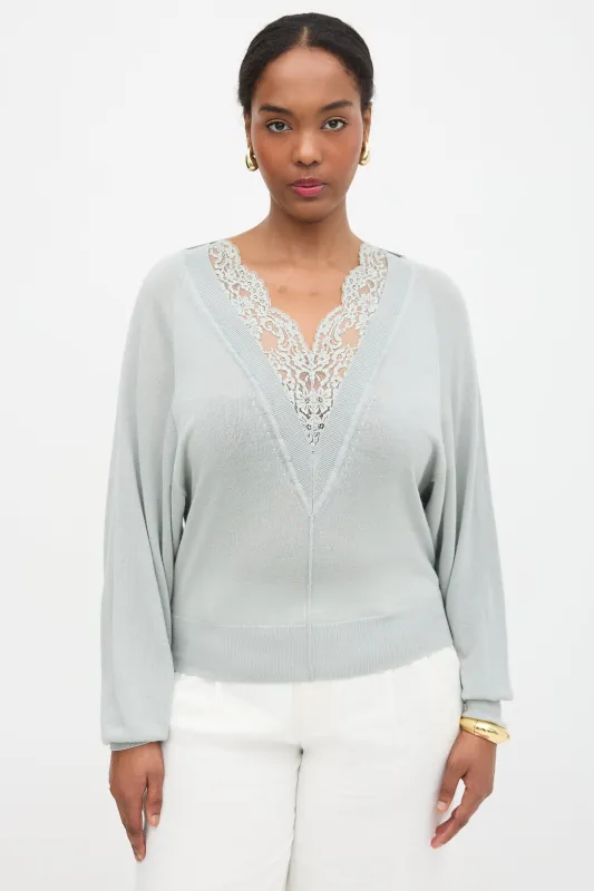 Wool Lace Trimmed V-Neck Sweater made by Chloe