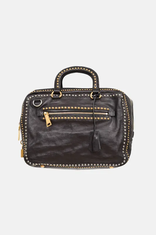 Glace Studded Bowling Leather Bag made by Prada