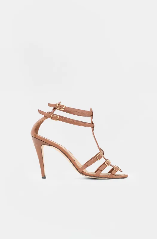Leather Buckled T-Strap Sandal made by Manolo Blahnik
