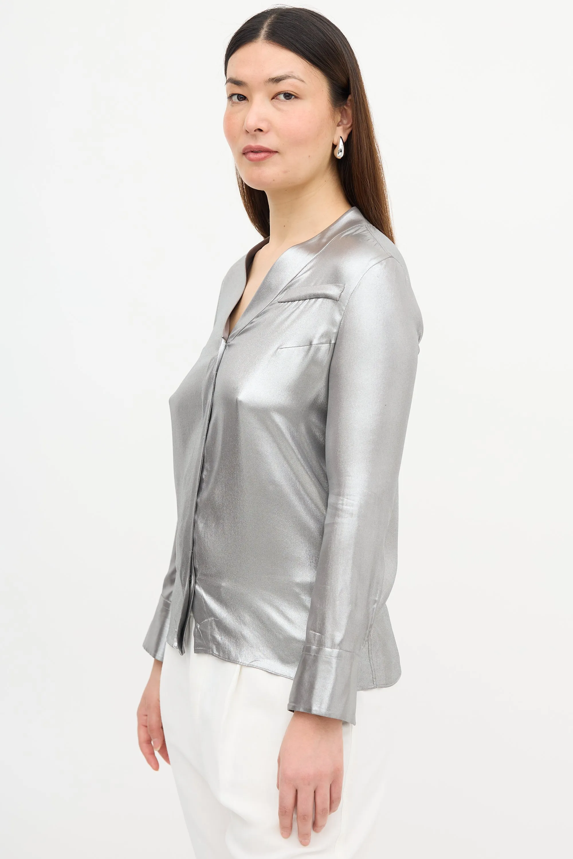 Lamé Button Up Blouse sold by VSP Consignment product image thumbnail 3