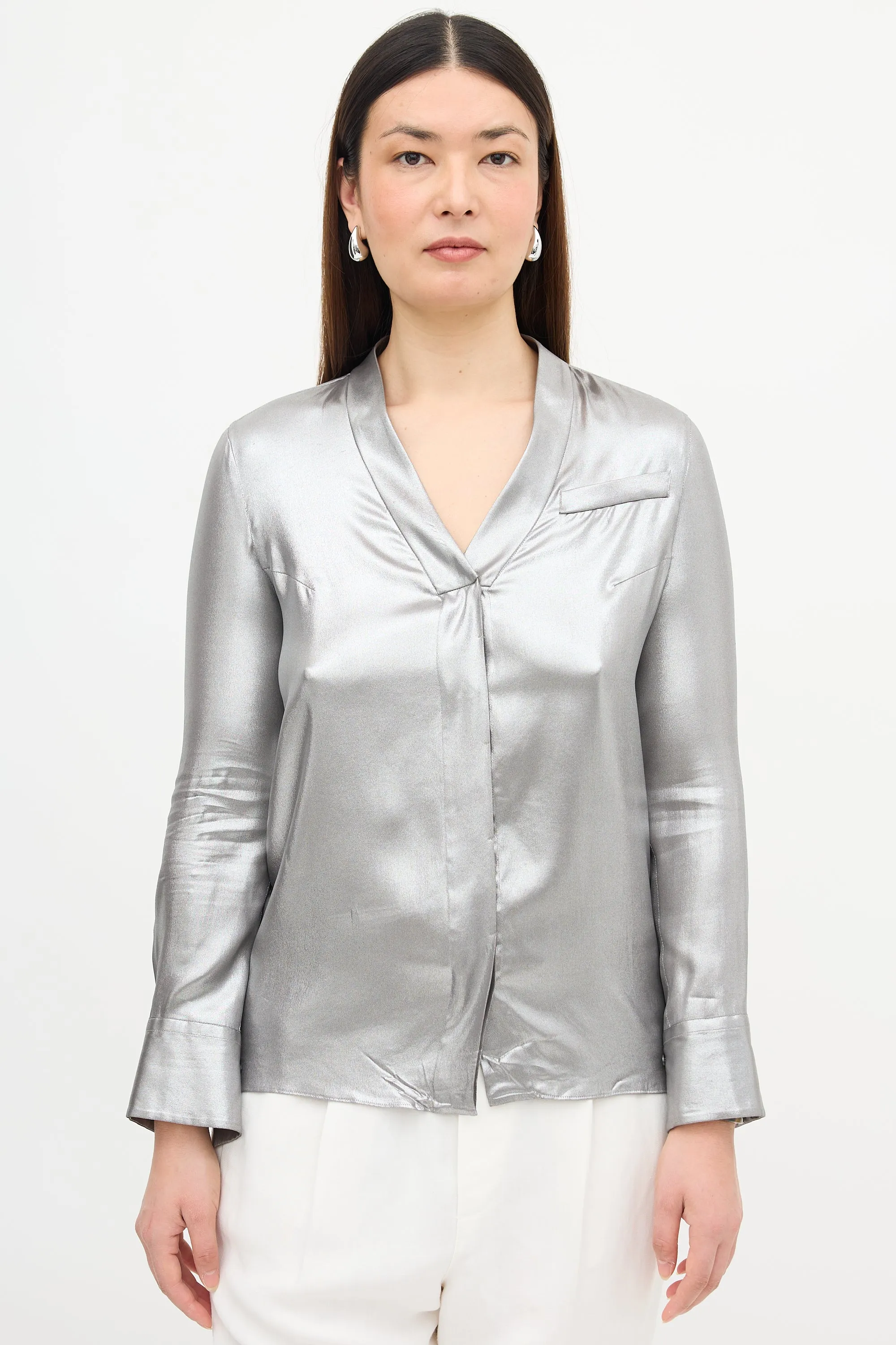 Lamé Button Up Blouse sold by VSP Consignment