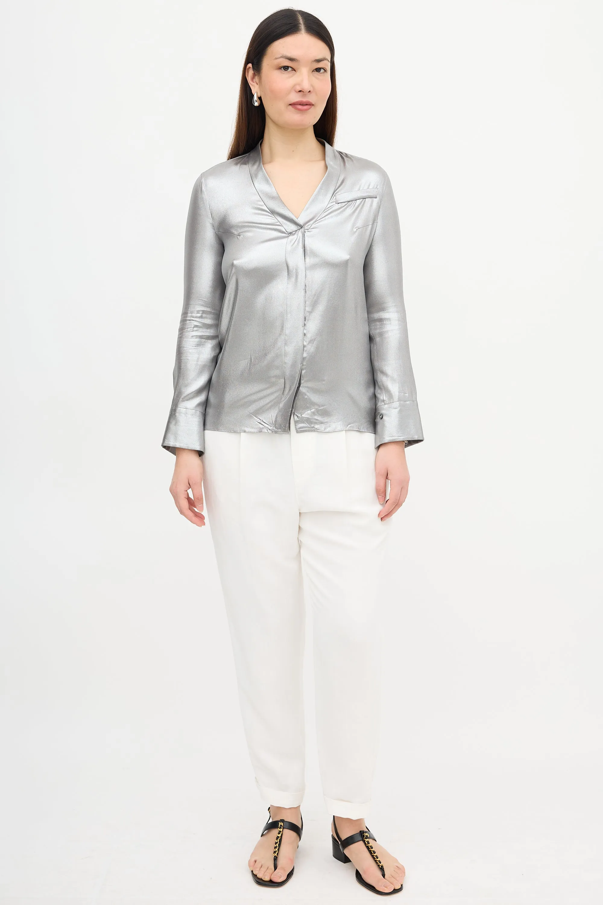 Lamé Button Up Blouse sold by VSP Consignment product image thumbnail 2