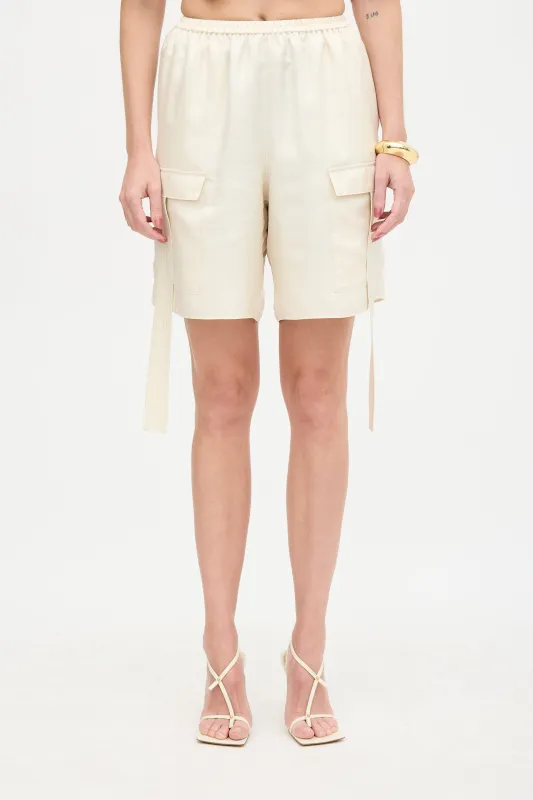 Silk Twill Cargo Shorts made by LAPOINTE