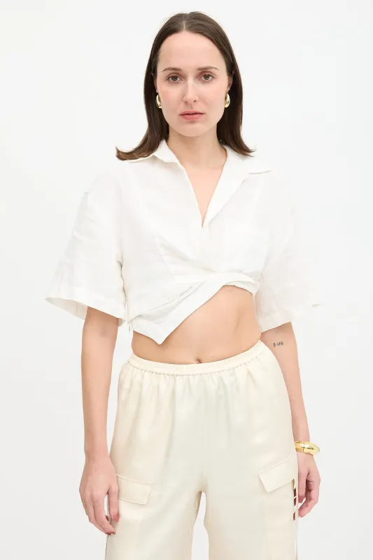 Linen Cropped Asymmetrical Top made by Jacquemus