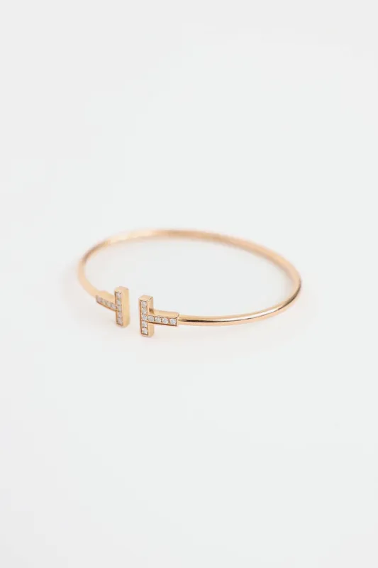 18K Rose Gold & Diamond T Wire Bracelet made by Tiffany & Co.