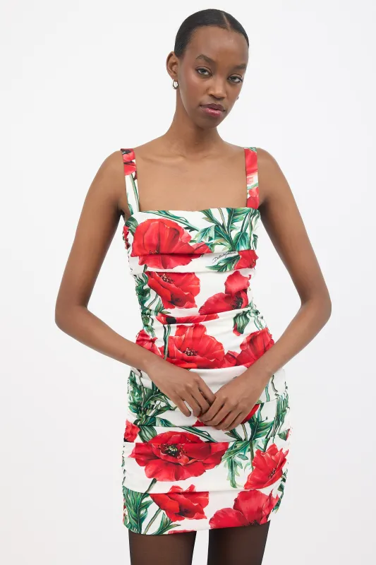 Silk Ruched Floral Mini Dress made by Dolce & Gabanna