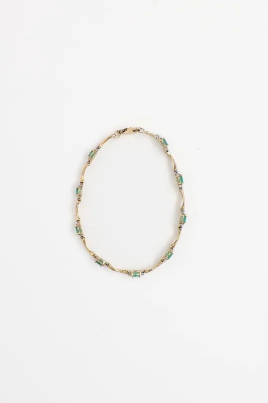 10K Yellow Gold Emerald and Diamond Chain Bracelet made by VSP Consignment