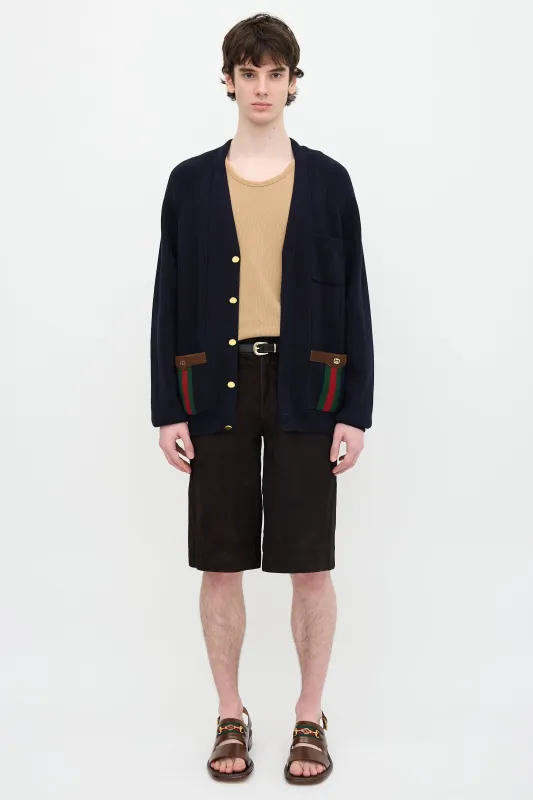 Wool Knit Web Trimmed Cardigan made by Gucci