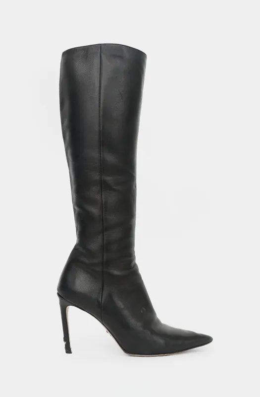 Leather Triangle Logo Knee Boot made by Prada