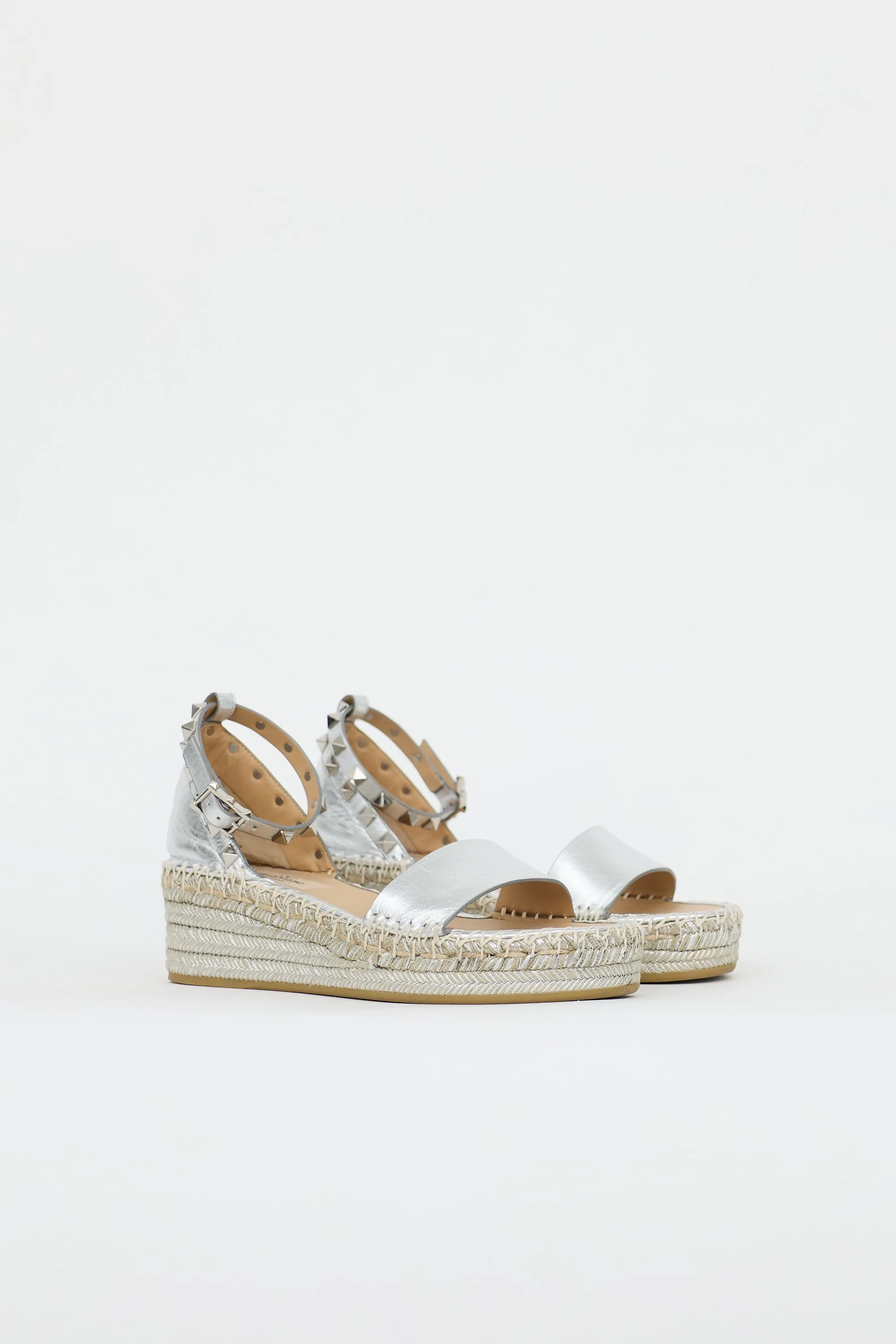 Metallic Leather Rockstud Espadrille Sandal sold by VSP Consignment product image thumbnail 2