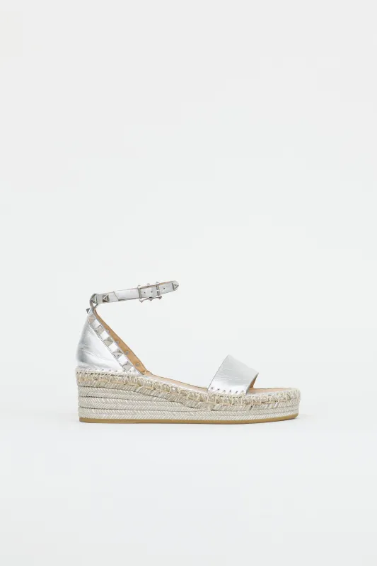 Metallic Leather Rockstud Espadrille Sandal made by Valentino