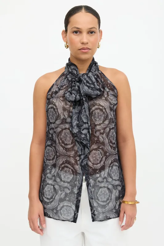 Silk Floral Tie Blouse made by Versace