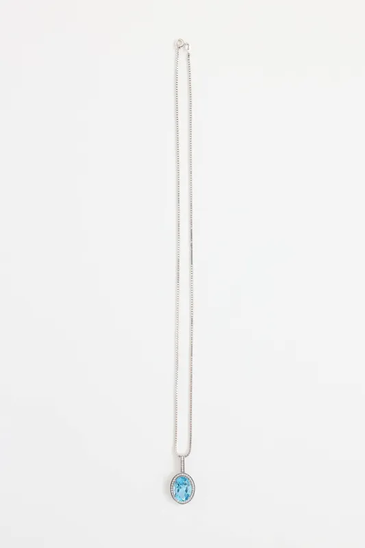 14K White Gold Blue Topaz and Diamond Necklace made by VSP Consignment