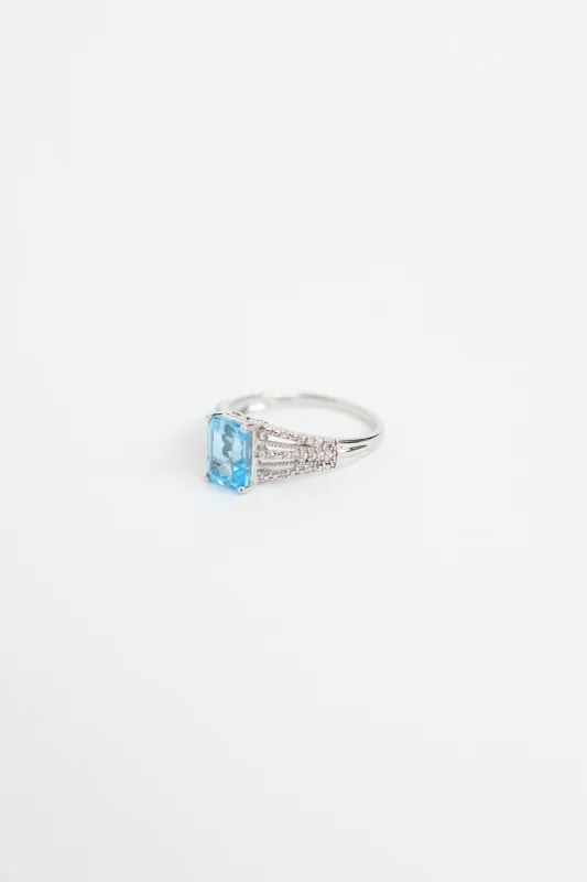 14K White Gold Diamond and Blue Topaz Ring made by VSP Consignment