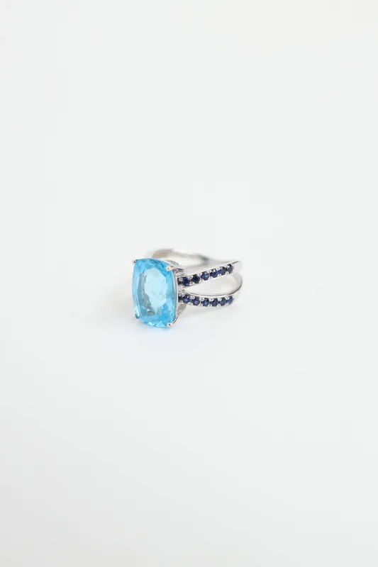 18K White Gold Saphire and Blue Topaz Ring made by VSP Consignment