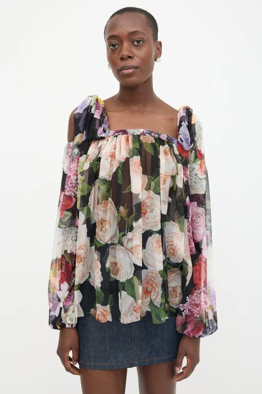 Silk Floral Cold Shoulder Blouse made by Dolce & Gabanna