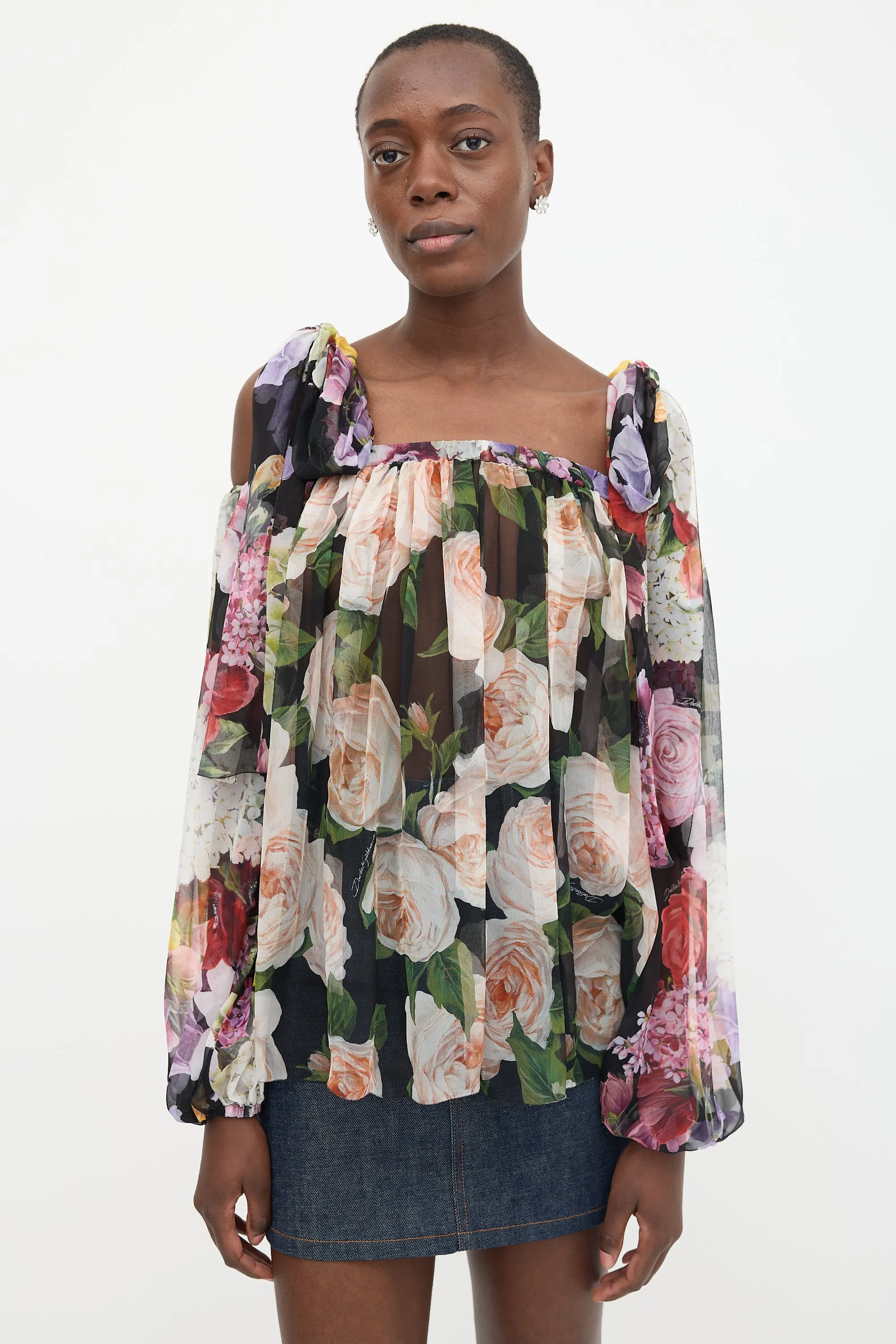 Silk Floral Cold Shoulder Blouse sold by VSP Consignment