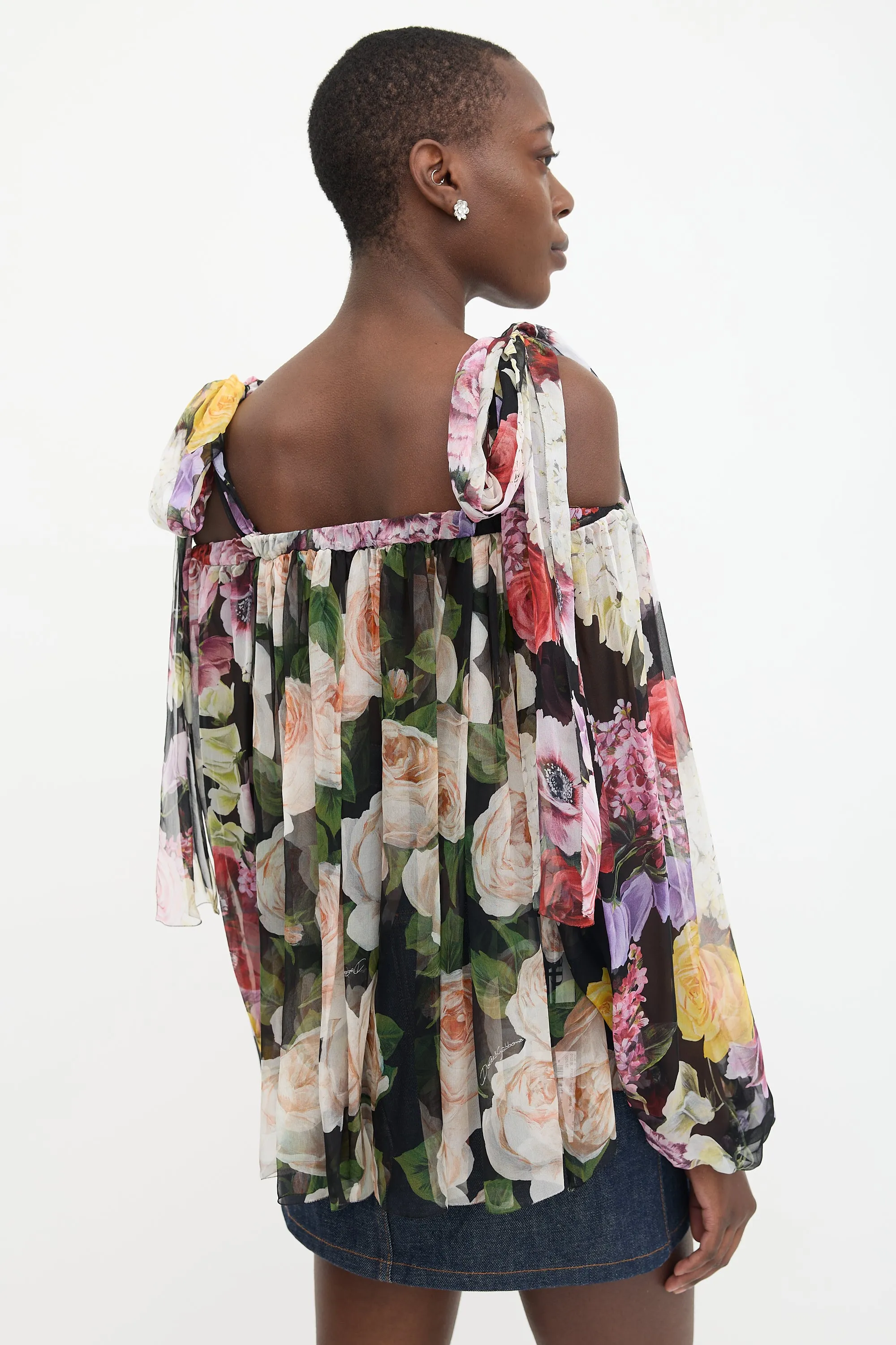 Silk Floral Cold Shoulder Blouse sold by VSP Consignment product image thumbnail 4